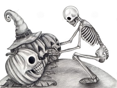 art-skull-pumpkin-halloween-day-design-smiley-face-hand-pencil-drawing-paper-58020216